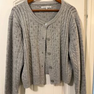 Celebrity Pink Gray Cable-Knit Button Cardigan